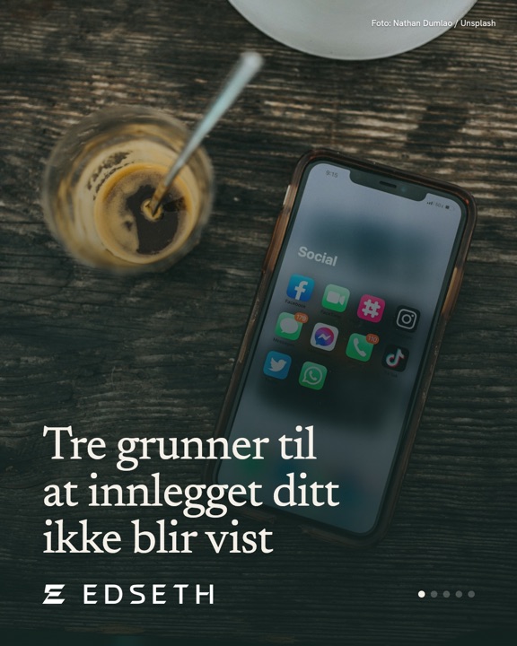 Første bilde i en karusell, med en mobil på et bord: Tre grunner til at innlegget ditt ikke blir vist.